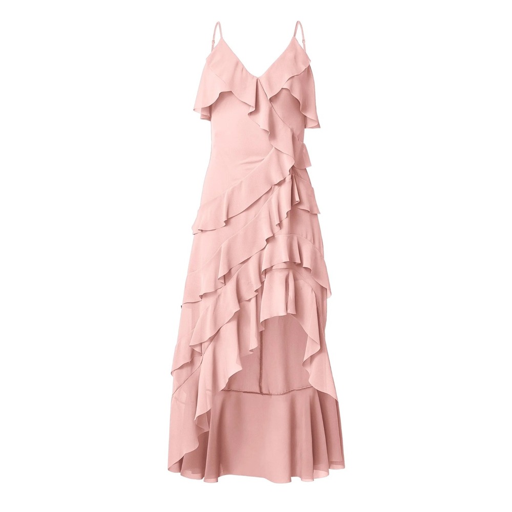 Blush Pink Ruffle Hem Dress Layered Asymmetrical Mini Romantic Party Dress